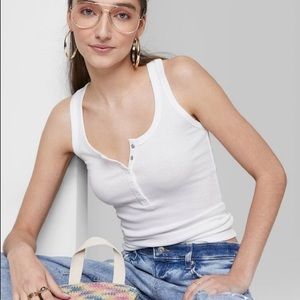 Ribbed white button tank